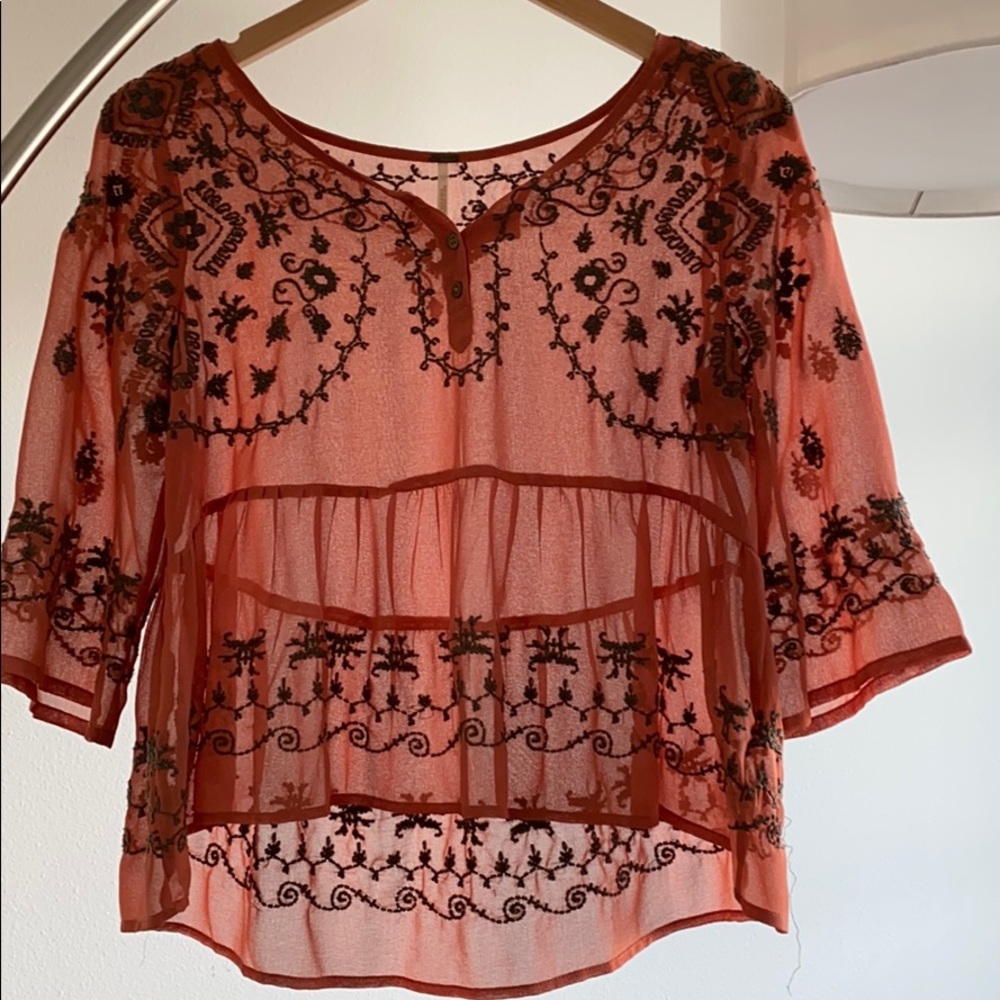 Free People sheer embroidered top